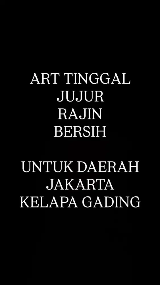 DICARI ART/ASISTEN RUMAH TANGGA TINGGAL