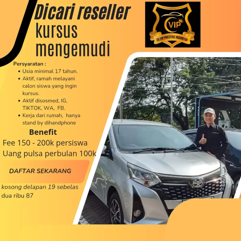 Dicari reseller kursus mengemudi (Freelancer)