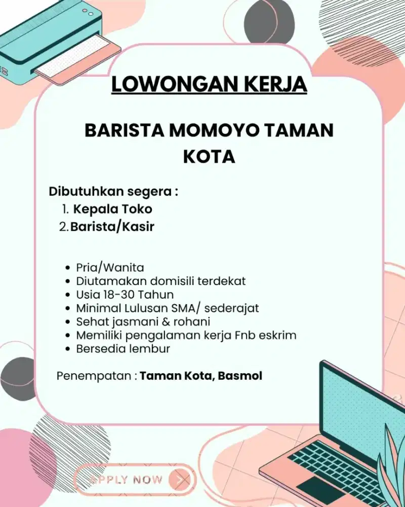 Lowongan Barista/Kasir Momoyo