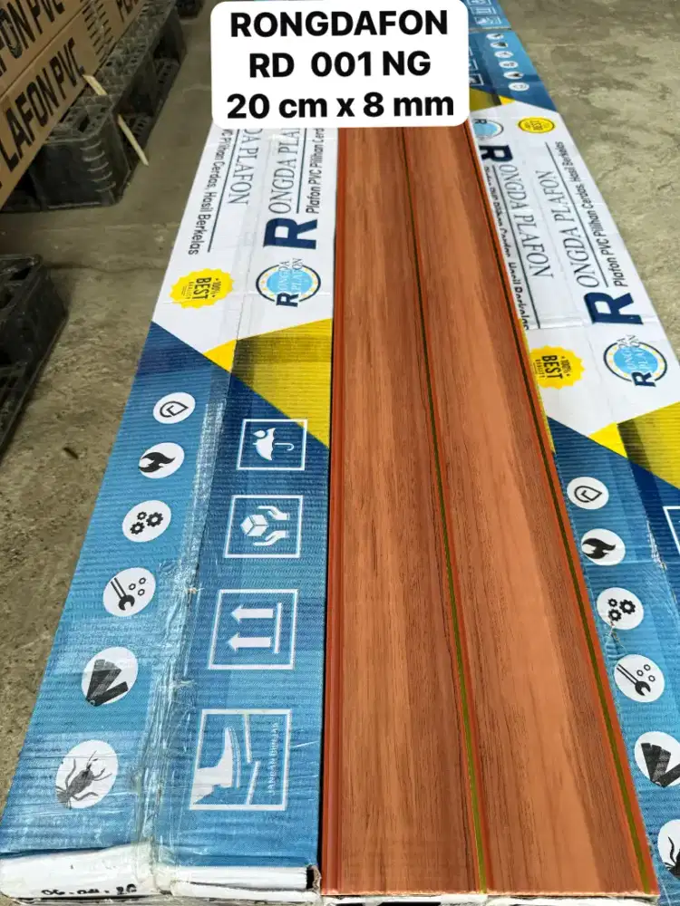 Plafon PVC serat kayu coklat glossy Rongda Plafon