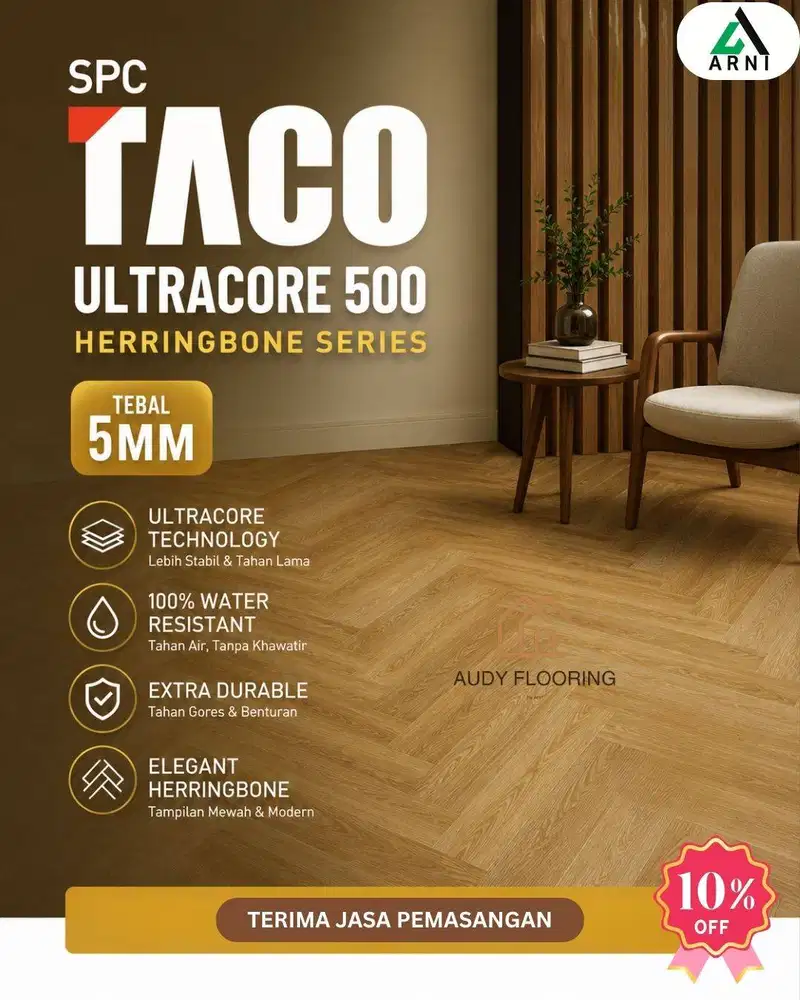 SPC Lantai Taco ULTRACORE 500 Herringbone Tebal 5mm | SPC Klik TACO