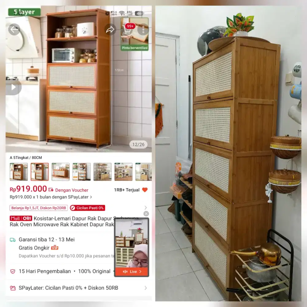 Lemari Dapur Serbaguna 5 Tingkat No Minus Bahan Bambu Press Import