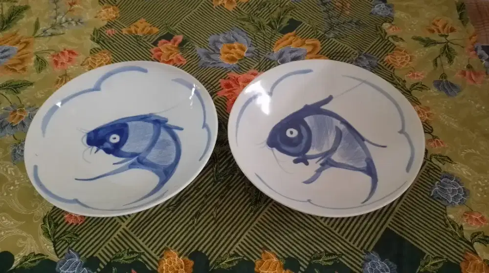 Piring Lontar Keramik Motif Ikan, Asli RRT, 100% Baru ! Jadul, Antik !