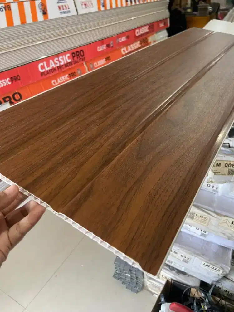 Plafon PVC serat kayu coklat doff laminated Alfafon