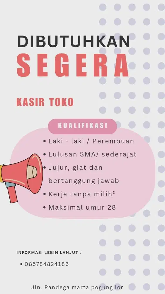 Di cari karyawan untuk kasir toko