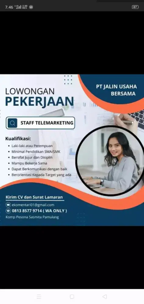 Lowongan kerja Staff Telemarketing