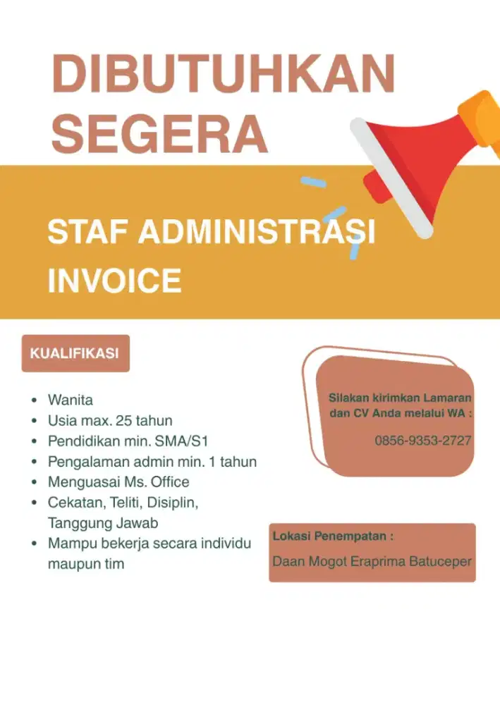 DIBUTUHKAN SEGERA ADMIN INVOICE