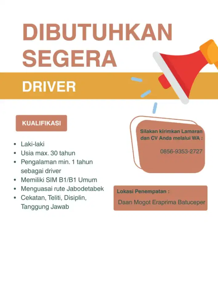 DIBUTUHKAN SEGERA DRIVER