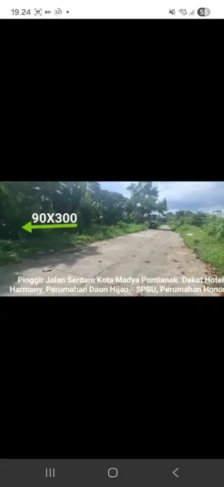 Tanah luas pinggir jalan sungai raya dalam ukuran 90 x 300