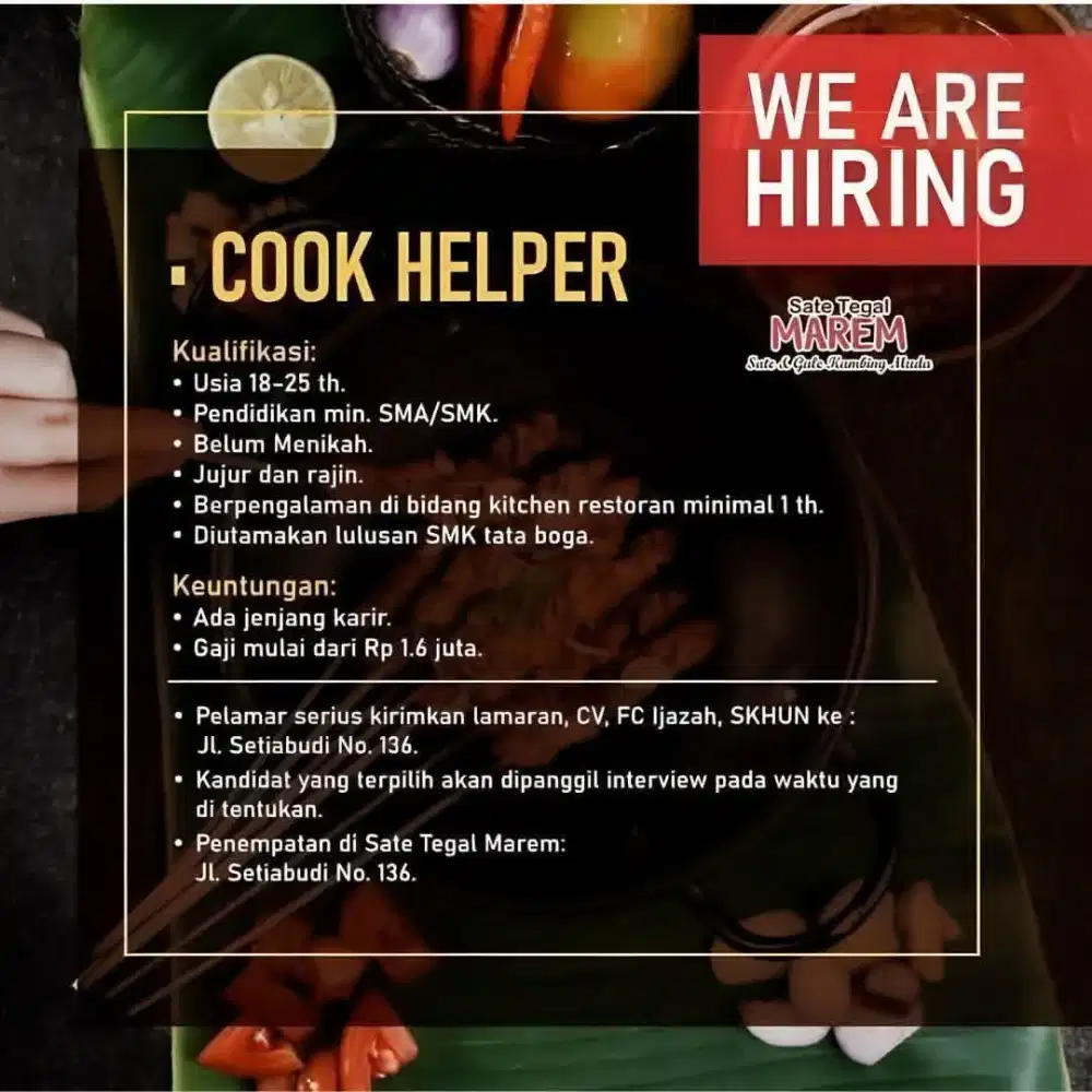 Dibutuhkan Cook Helper