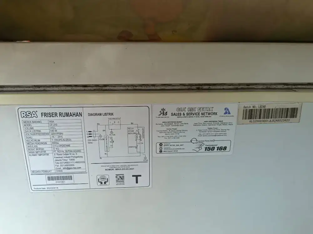 Kulkas Frezer RSA, 310L, Wat 140