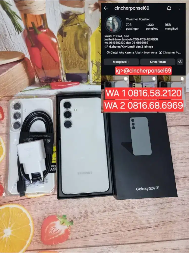 Jual hp likeNEW SAMSUNG S24 fe 5g 8/256 istimewa FREE adaptor n case