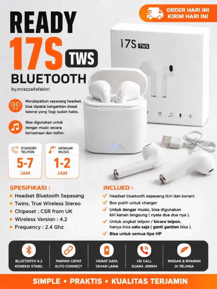 Terlaris! Headset Bluetooth I7S TWS