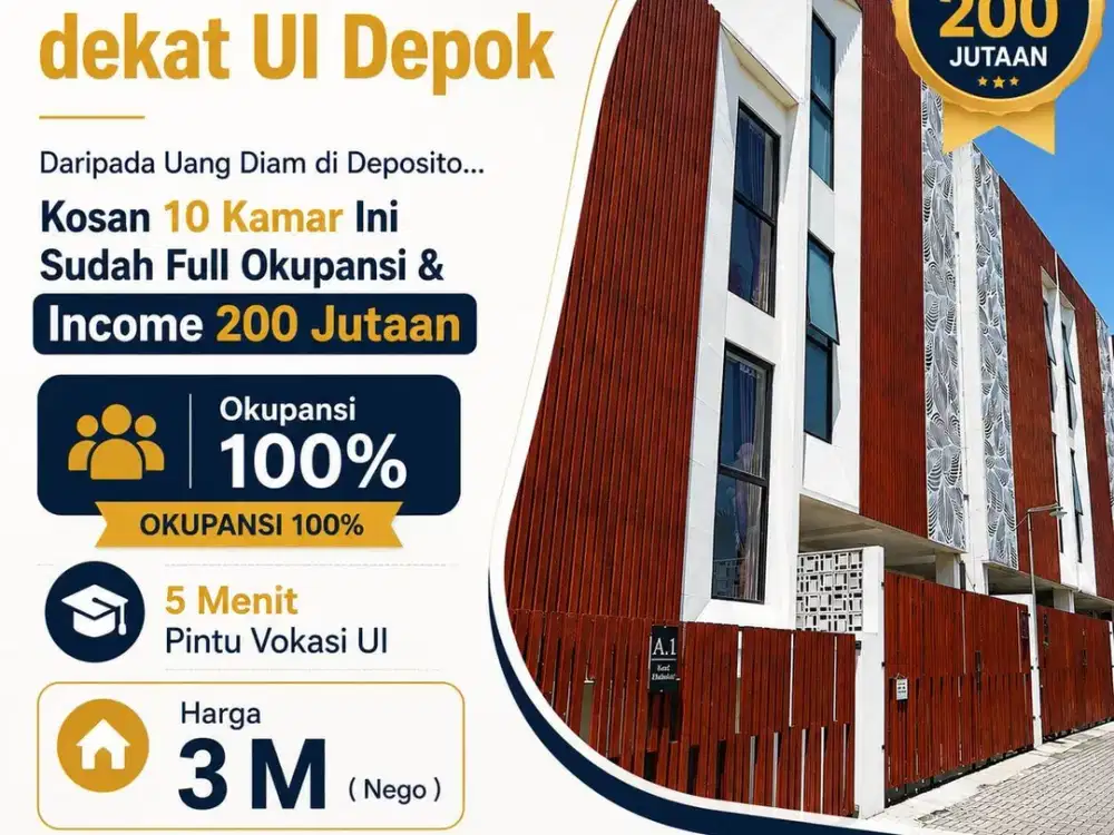 DI JUAL RUMAH KOST AKTIF 400 METER KAMPUS UI DEPOK