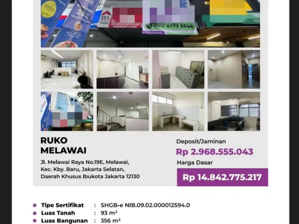 Di Jual Lelang Ruko 4 Lantai di Jalan Melwai Raya Kebayoran Baru Jakarta Selatan