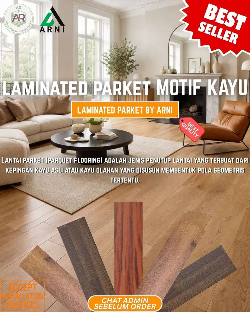 Laminated Parket ARNI Tebal 8 mm | Motif Kayu Dengan Macam Warna