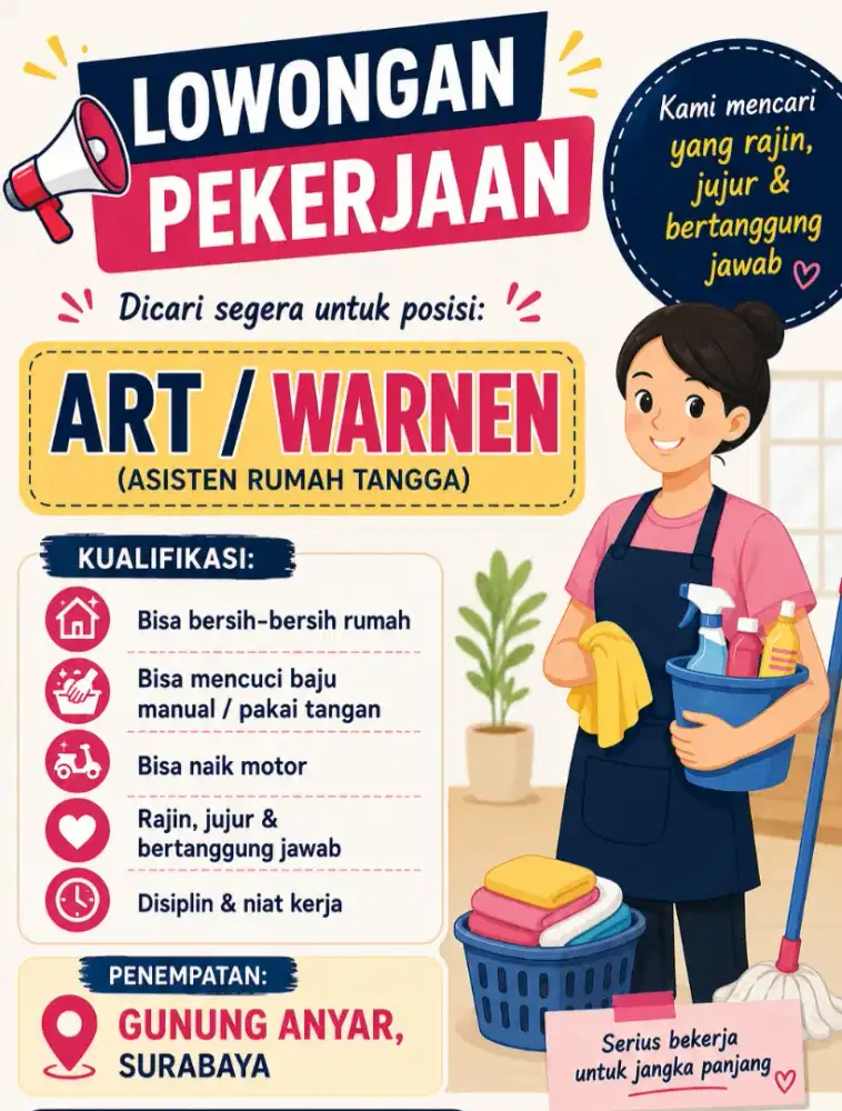 Dibutuhkan Warnen Asisten Rumah Tangga