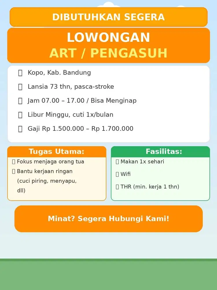 ART / Pengasuh Orang Tua area Kopo, Kab. Bandung