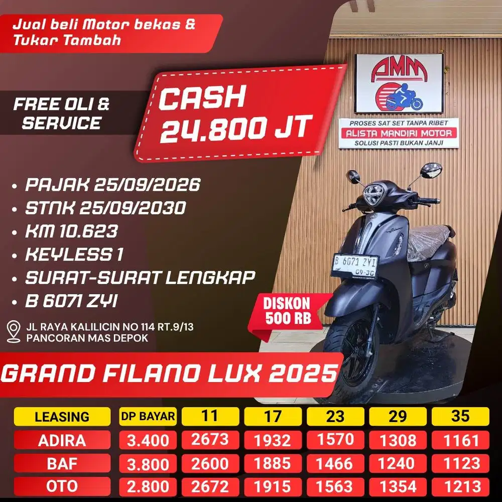 GRAND FILANO LUX 2025 PAJAK HIDUP KM LOW LIKE NEW CASH / KREDIT ALISTA