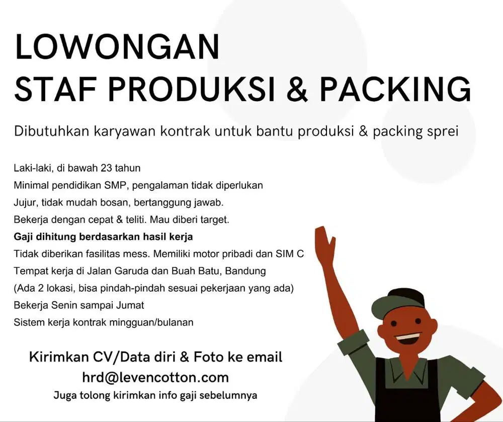 Lowongan staf Produksi & Packing