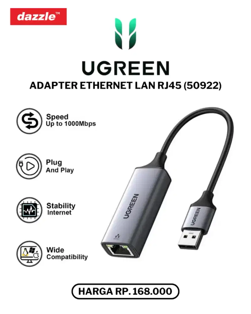 UGREEN ETHERNET ADAPTER USB A TO LAN (50922)