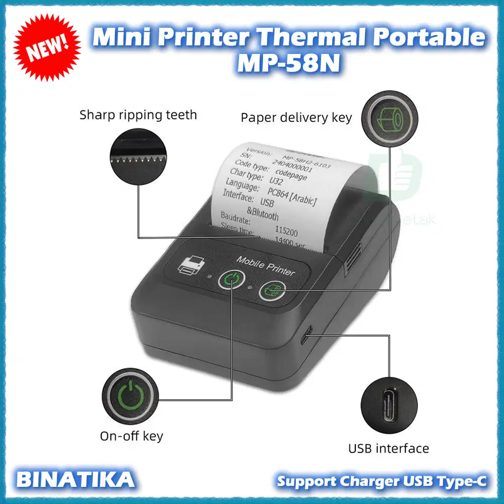 PRINTER BLUETOOTH MINI PORTABLE PRINTER THERMAL 58MM CETAK RESI NOTA
