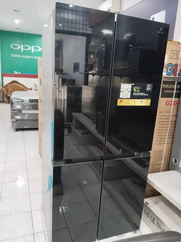 CUCI GUDANG KULKAS POLYTRON SIDE BY SIDE PRS-510X BLACK GLASS