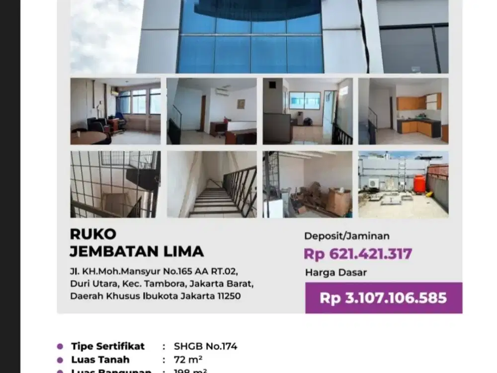 Di Jual Lelang Ruko 3,5 Lantai di Jalan Kh.moh.mansyur Duri Utara Tambora Jakarta Barat