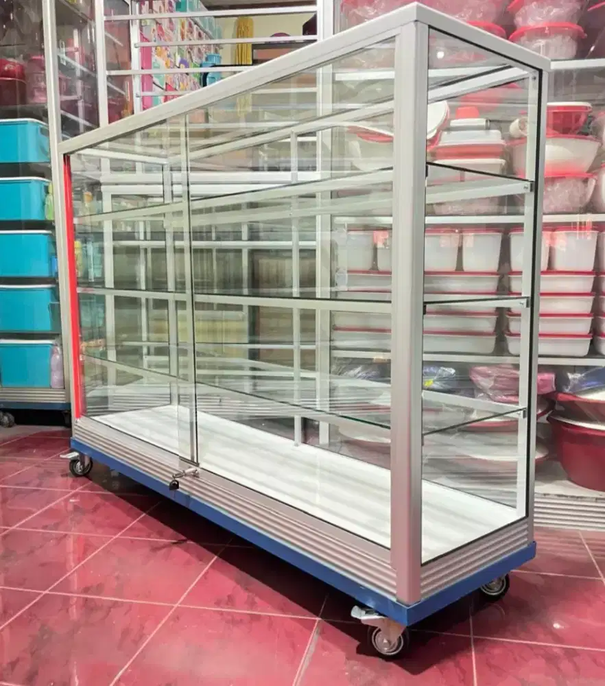 Etalase 1,5M x 1M Pakai Siku Besi + RODA BESAR Buat Toko