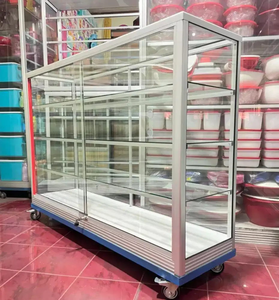 Etalase 1,5M x 1M Pakai Siku Besi + RODA BESAR Buat Jualan