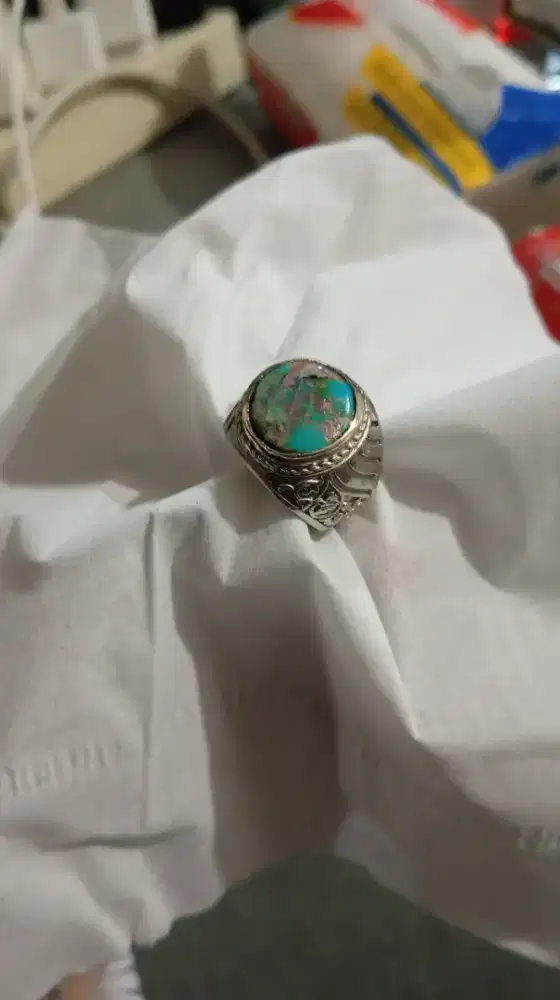 Cincin batu pirus natural ring no 7