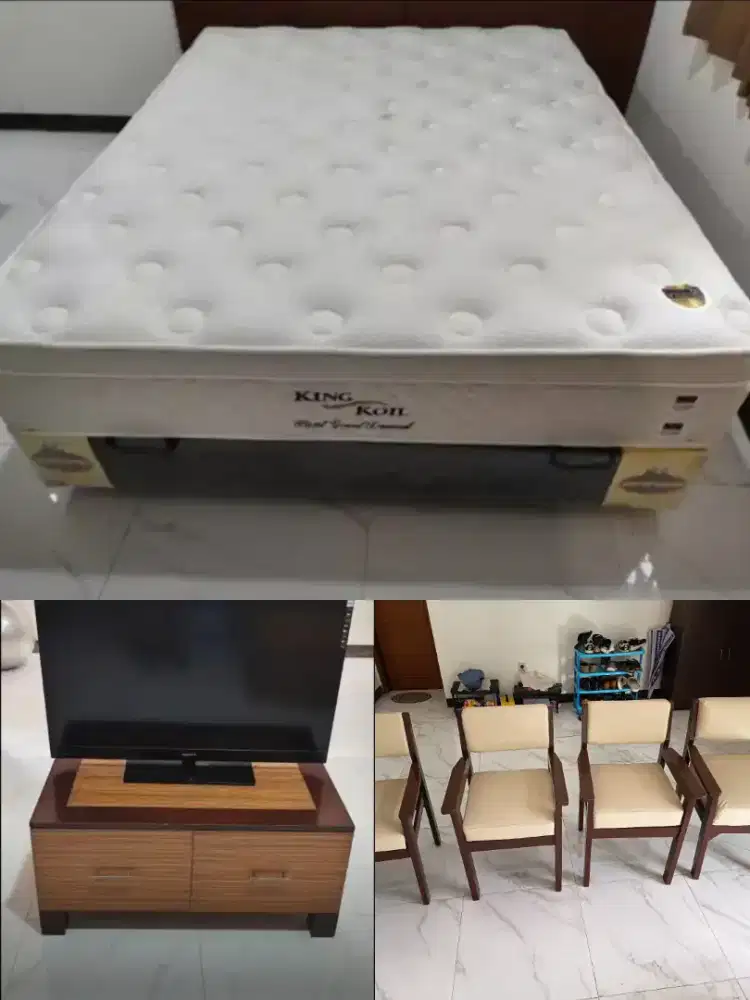Kasur King Koil 160x200+dipan+lemari TV+4 kursi sofa