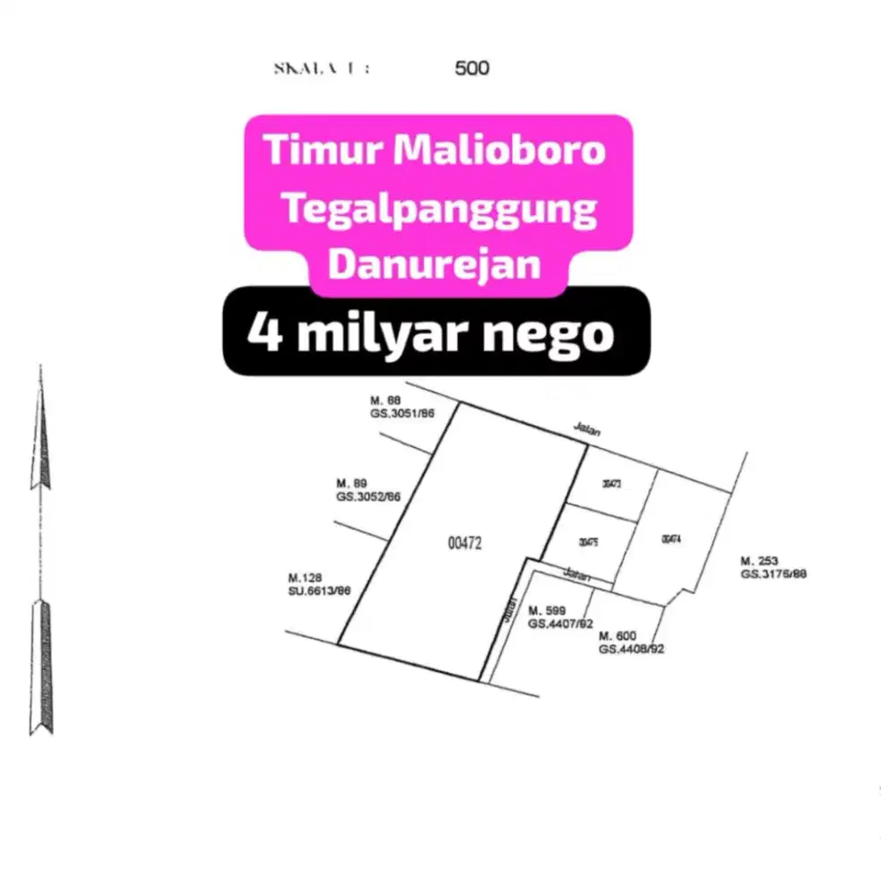 Tanah luas dan murah di Timur Malioboro Tegalpanggung Danurejan Yogya