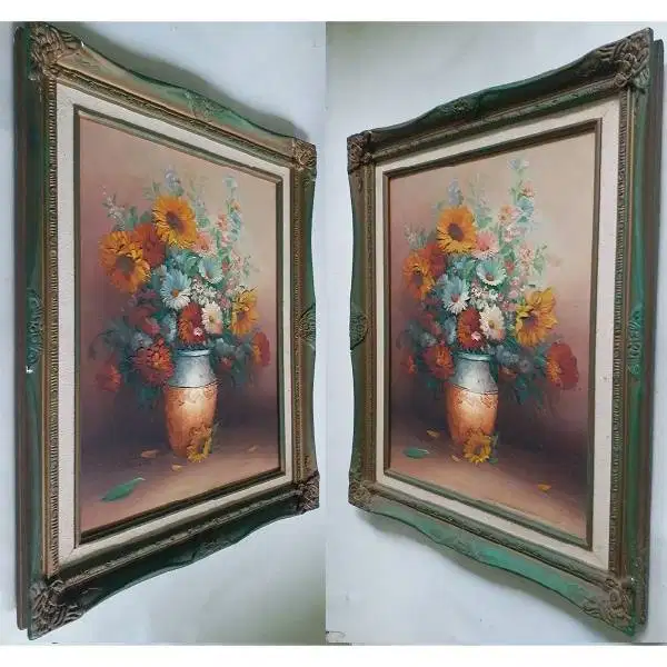 Lukisan antik original Bunga di buket di lukis Pelukis terkenal C. BEN