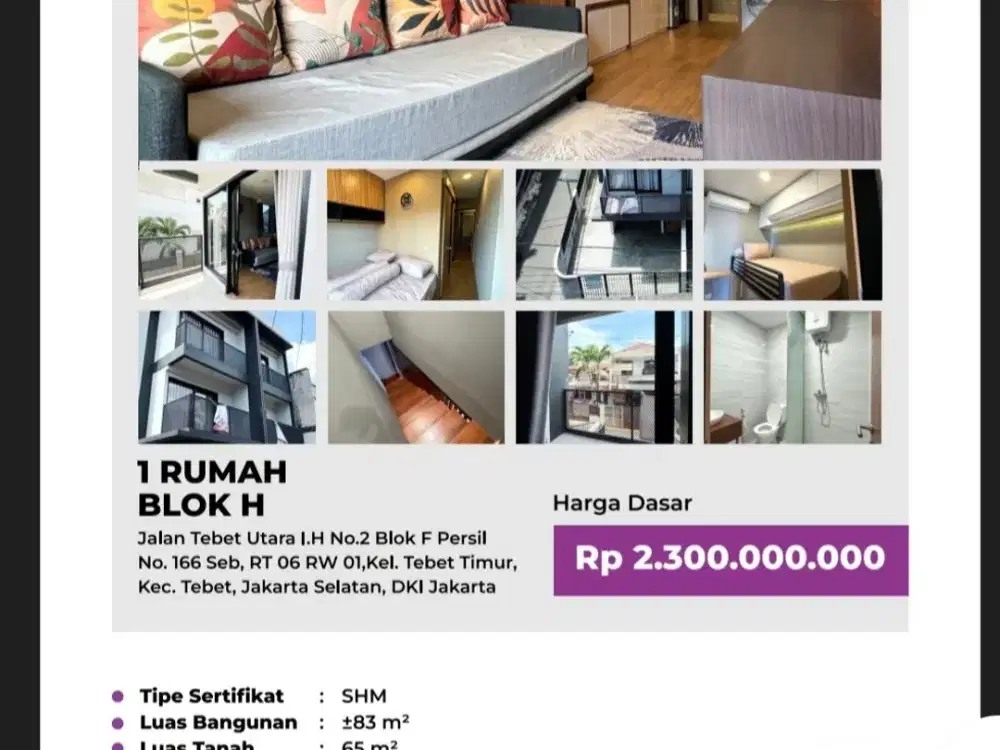 Di Jual Lelang Rumah 3 Lantai di Jalan Tebet Utara I. H Tebet Timur Jakarta Selatan
