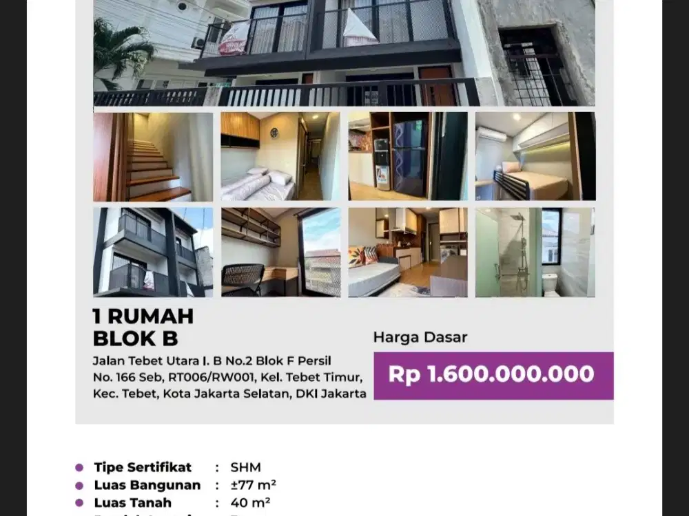Di Jual Lelang Rumah 3 Lantai di Jalan Tebet Utara I. B Tebet Timur Jakarta Selatan