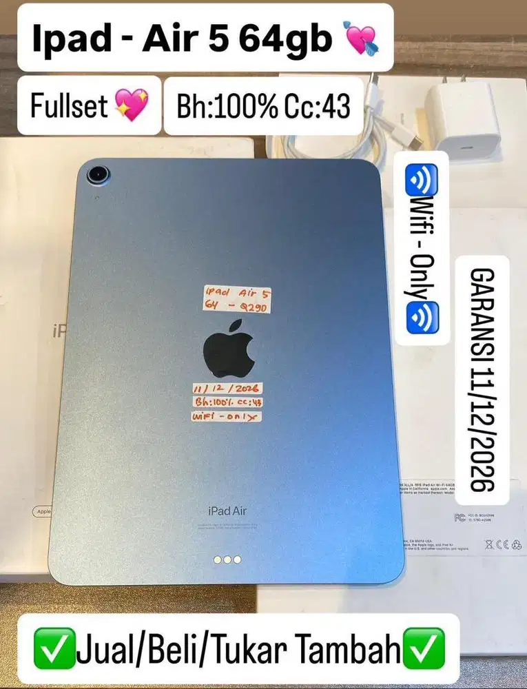 Ipad Air 5 64 Gb Blue Fullset Original Garansi panjang