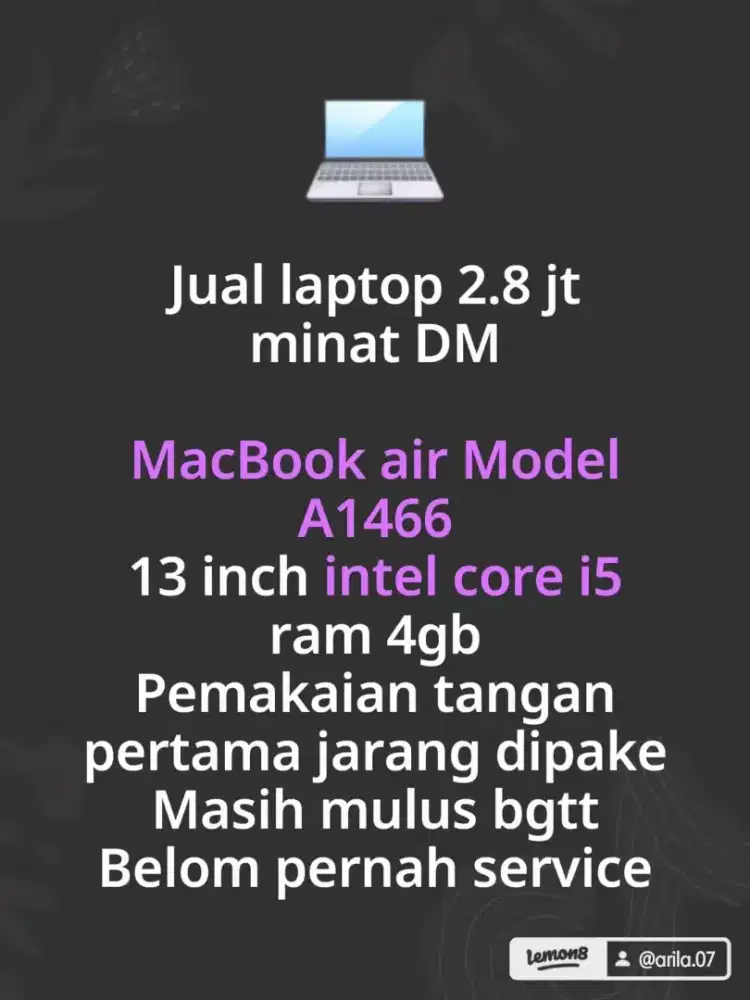 Laptop Macbook Type A1466 intel core i5 4 gb