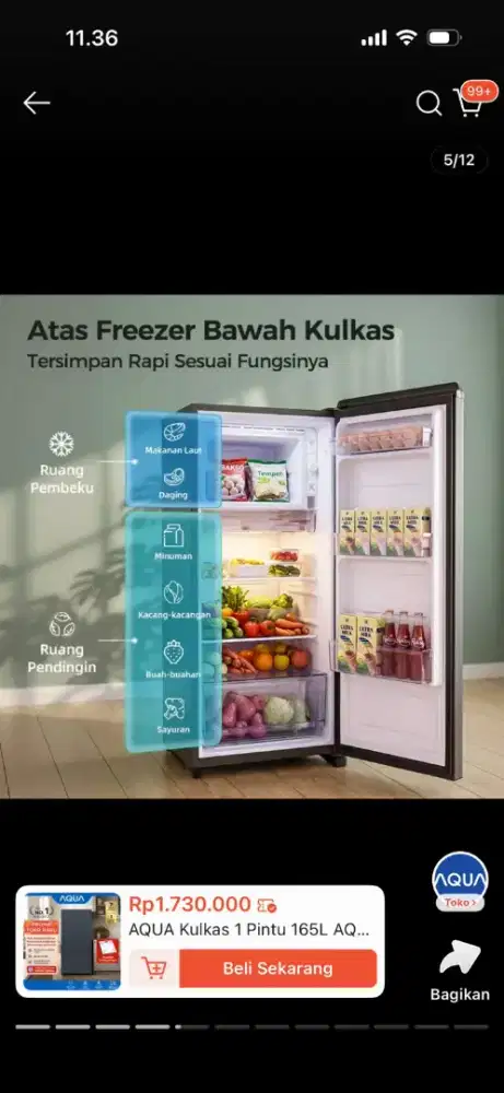 Dijual AQUA 1 pintu series AQR-D185
Capacity 180 L | Giant Freezer