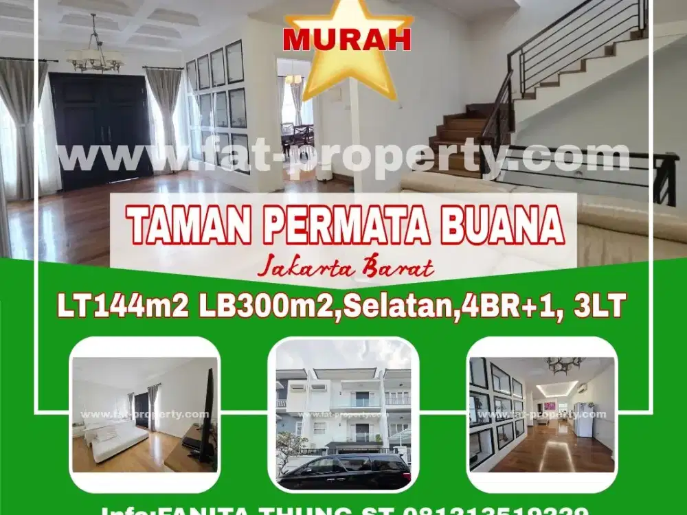 Dijual rumah bgs di Tmn Permata Buana,JakBar LT144m2 LB300m2,Sltn,4BR+1