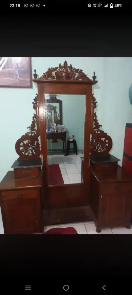 LEMARI KACA/TOLET FULL JATI LAWAS MARMER