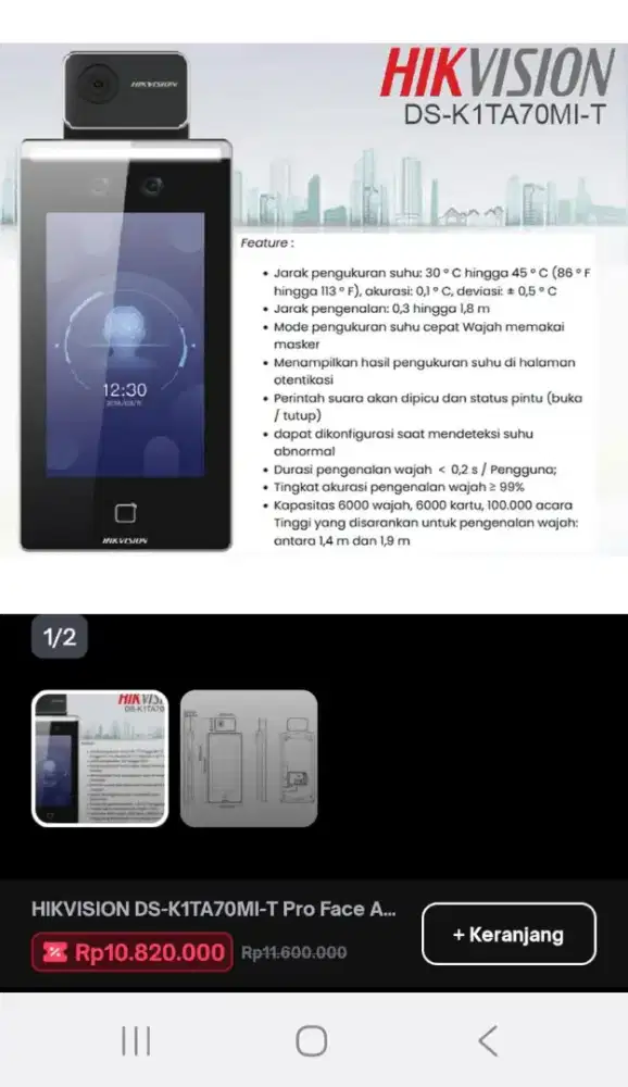 Hikvision Mesin Absensi Muka Pro Access Terminal
