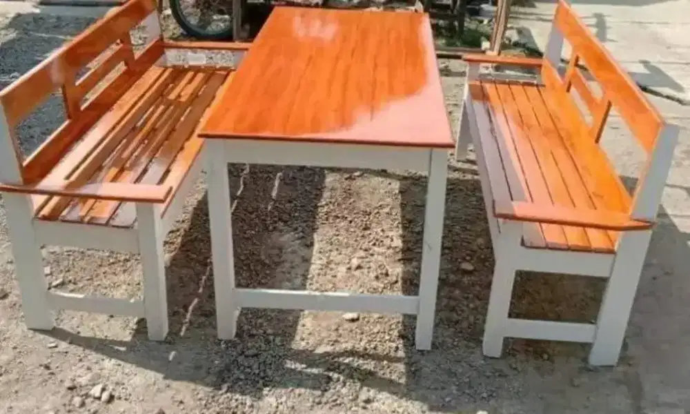 1Set meja makan+2kursi panjang sandaran jati belanda