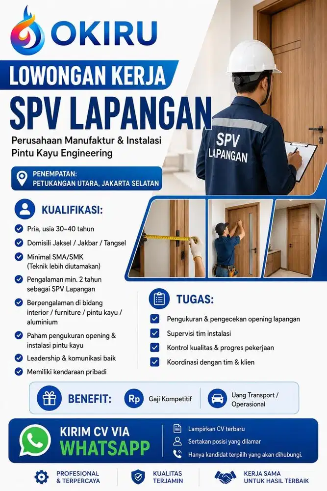 LOWONGAN KERJA  SPV LAPANGAN (Supervisor Lapangan)// SPV PINTU KAYU