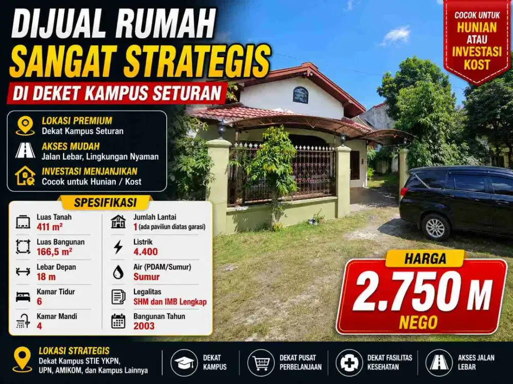 RUMAH STRATEGIS DEKAT KAMPUS SETURAN SIAP HUNI