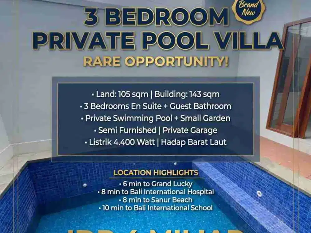Villa Modern Minimalis 8 Menit ke Pantai di Sanur Denpasar Bali