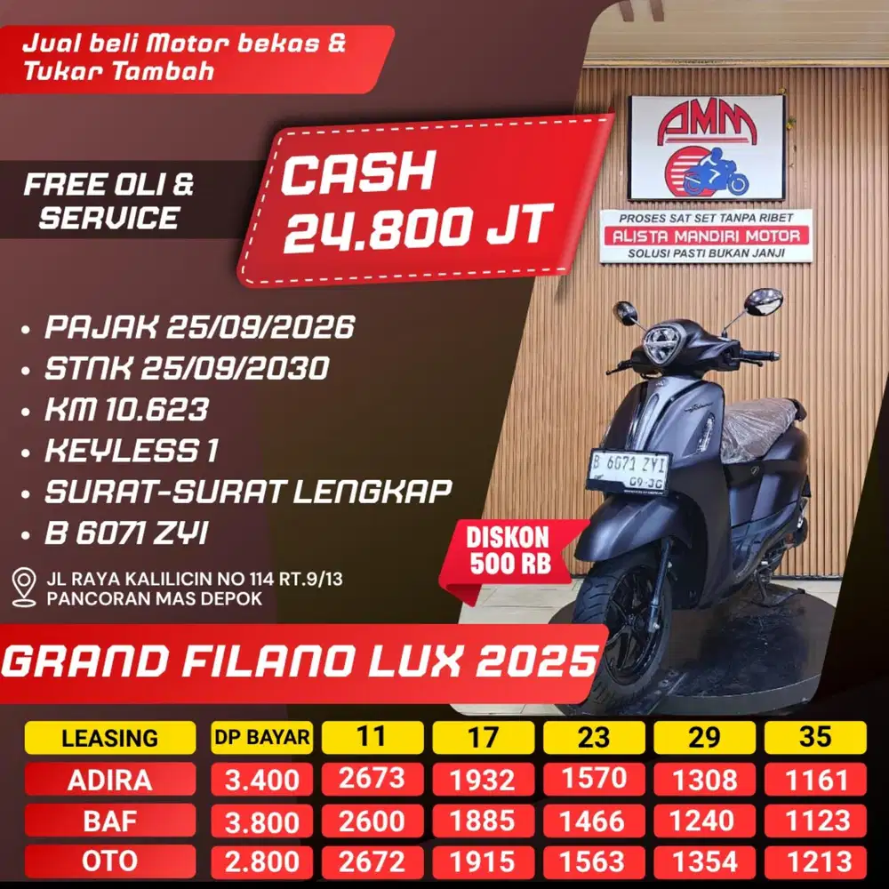 GRAND FILANO LUX 2025 PAJAK HIDUP KM LOW LIKE NEW CASH / KREDIT ALISTA