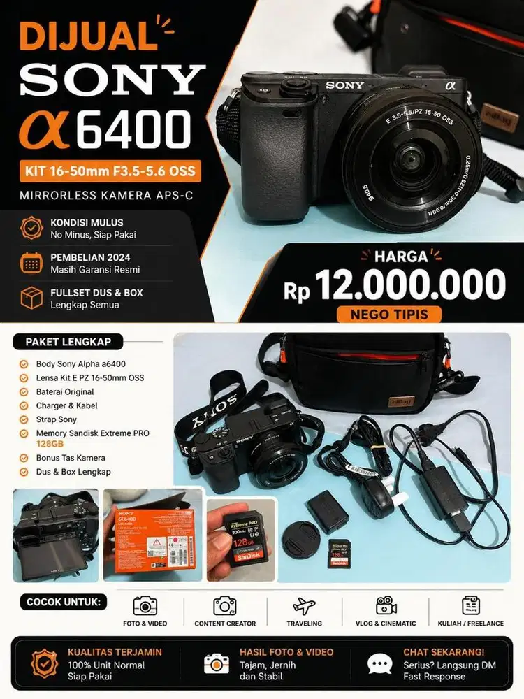DIJUAL SONY A6400 KIT 16-50 OSS NEGO TIPIS