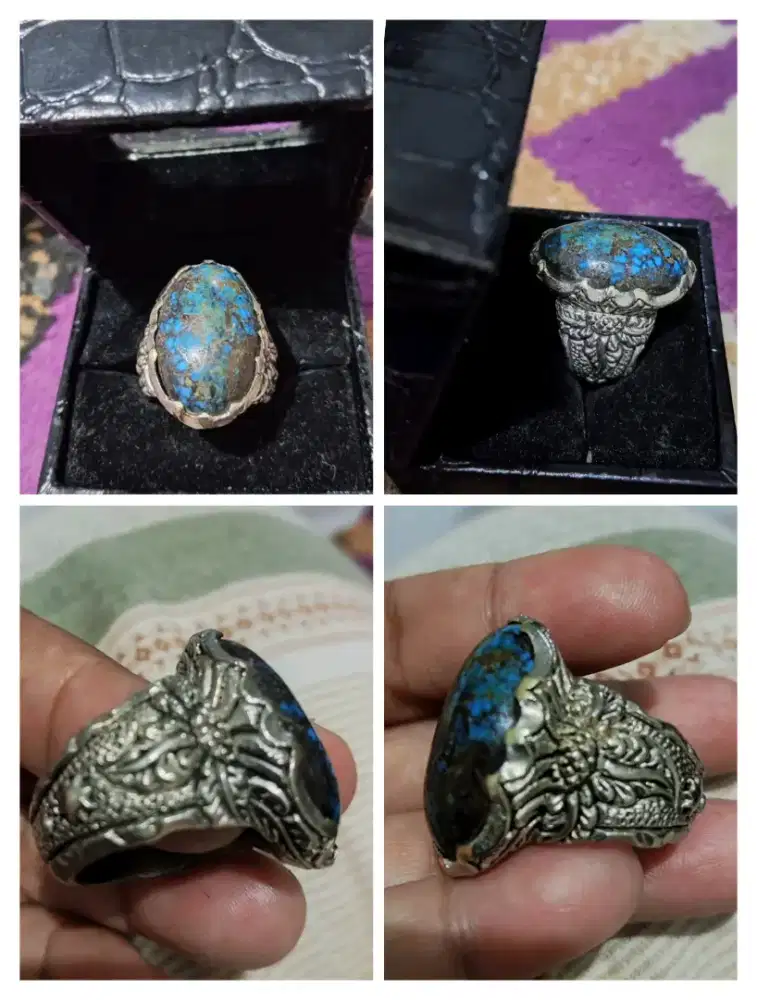 Pirus Persia spiderweb lawas - ring perak asli full ukir 17gr.