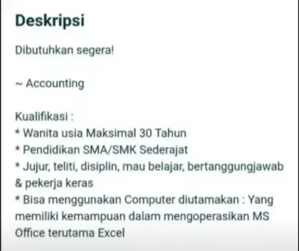 Dibutuhkan Segera